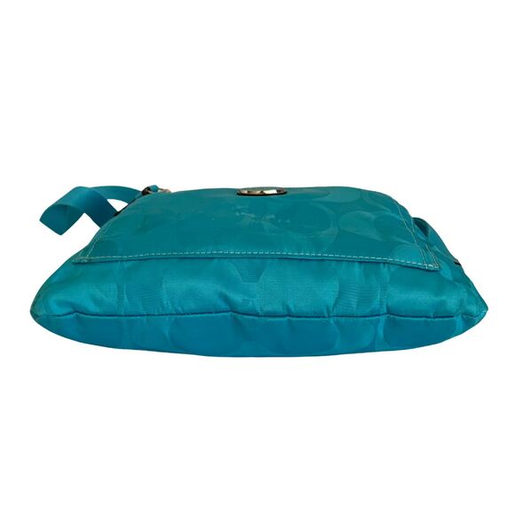 Coach Monogram Getaway File Bag Teal Nylon Crossbody - Picture 5 of 14